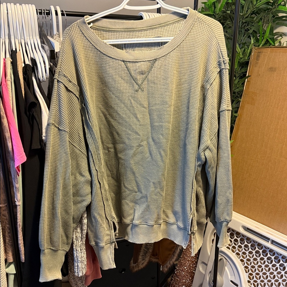 American Eagle Women's Casual Waffle Knit Sweater - Green